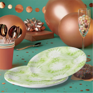 Mint Lime Green Tie Dye Birthday Paper Plate