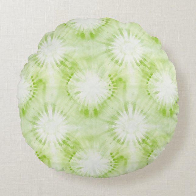 Mint Lime Green Tie Dye Round Cushion (Front)