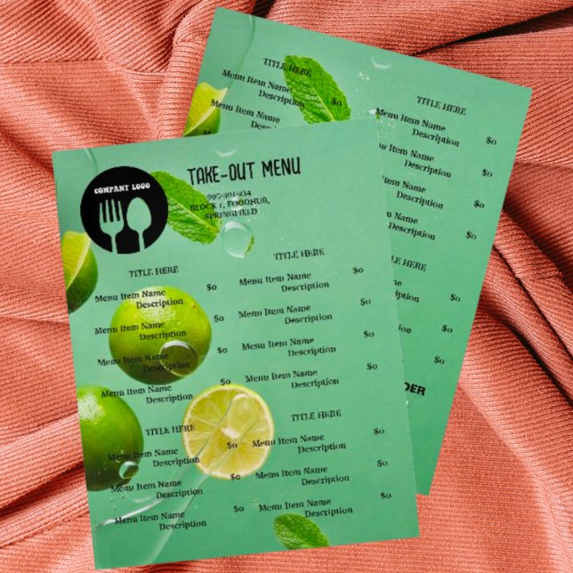 Mint Lime Restaurant Take Out Menu with QR Code (Creator Uploaded)
