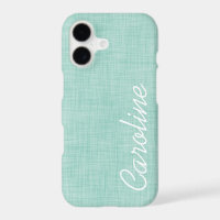 Mint Linen Texture Custom Monogram