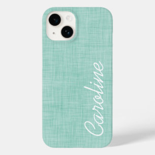 Mint Linen Texture Custom Monogram Case-Mate iPhone 14 Case