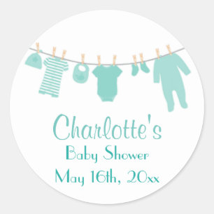 Mint Little Clothes Baby Shower Stickers