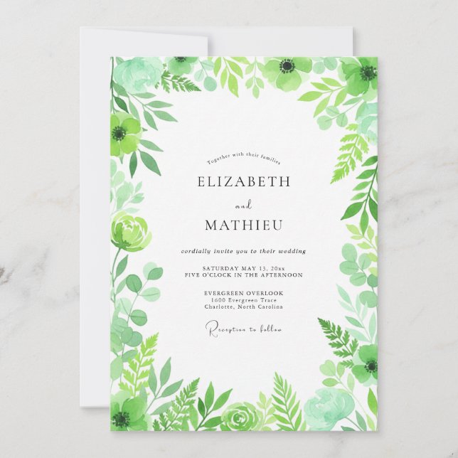 Mint Lively Botanical Wedding Invitation (Front)