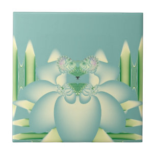 Mint Lotus Art Deco Fractal Flower Art Ceramic Tile