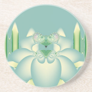 Mint Lotus Art Deco Fractal Flower Art Coaster