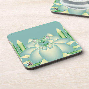 Mint Lotus Art Deco Fractal Flower Art Coaster
