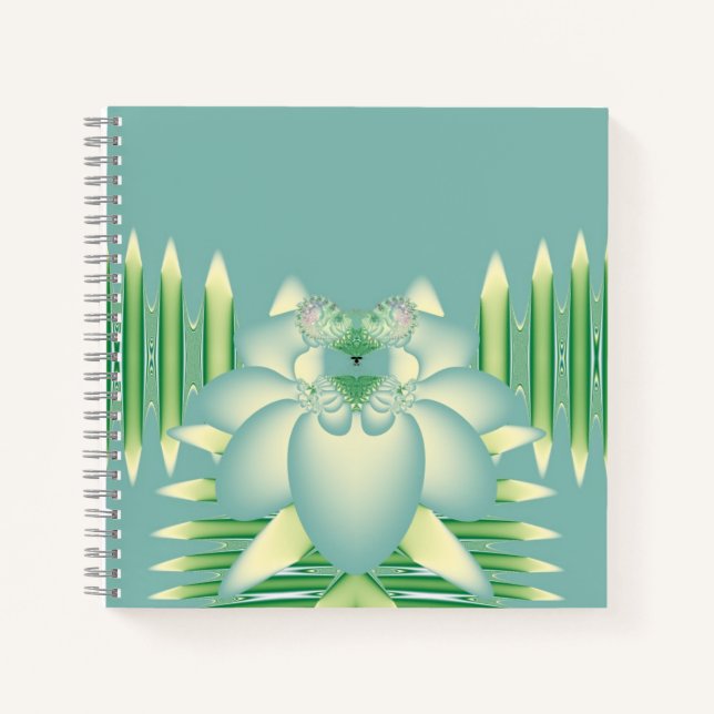 Mint Lotus Art Deco Fractal Flower Art Notebook (Front)