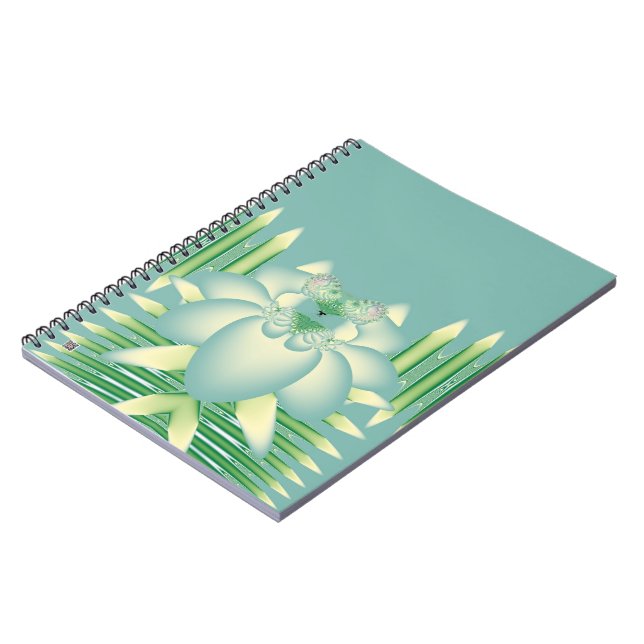 Mint Lotus Art Deco Fractal Flower Art Notebook (Left Side)