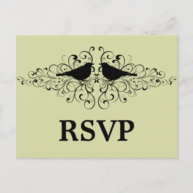 Mint Love Bird Swirls RSVP Postcard (Front)