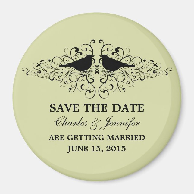 Mint Love Bird Swirls Save the Date Magnet (Front)