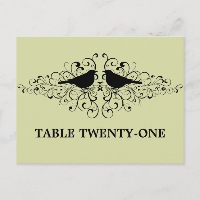 Mint Love Bird Swirls Table Number Postcard (Front)