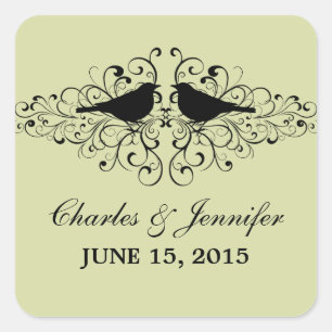 Mint Love Bird Swirls Wedding Stickers
