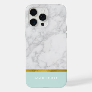 Mint Marble Pattern and Faux Gold Foil iPhone Case