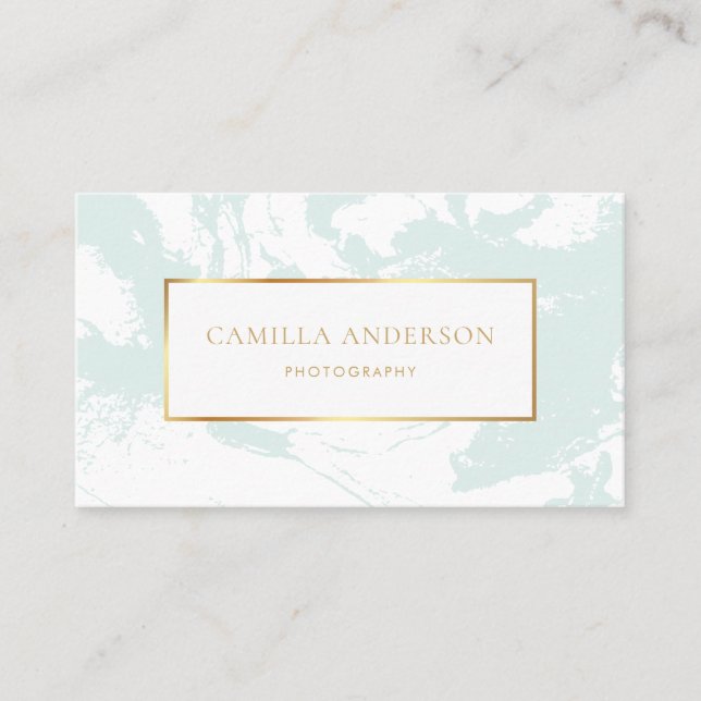 Mint Marble with Faux Gold Foil Business Card (Front)