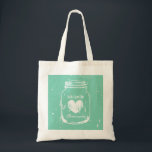 Mint mason jar wedding tote bag for bridesmaids<br><div class="desc">Vintage mason jar wedding tote bag for bridesmaids. Rustic design for country chic marriage. Mint green and white or custom background colour. Classy script typography for personalised name or monogram. Make one for elegant bride, cute bridesmaid, maid of honour, flower girl, mother of the bride etc. Use at wedding, bridal...</div>