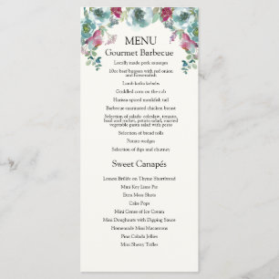 Mint & Mauve floral Evening/Buffet Wedding Menu