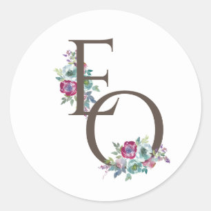 Mint & Mauve floral monogrammed wedding Classic Round Sticker