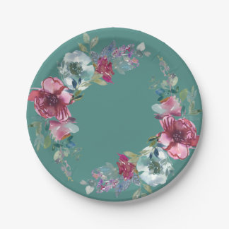 Mint & Mauve floral watercolour wedding Paper Plat Plate