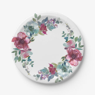 Mint & Mauve floral watercolour wedding Paper Plate