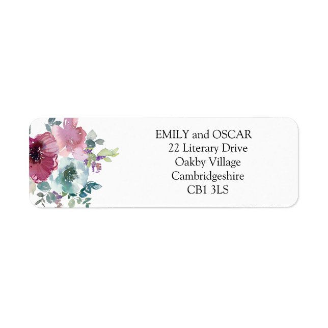 Mint & Mauve floral Wedding Return Address Label (Front)