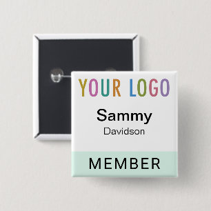 Mint Member Name Badge with Logo Pinback Square