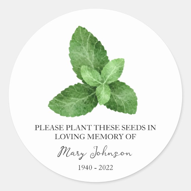 Mint Memorial Funeral Seed Packet Classic Round Sticker (Front)