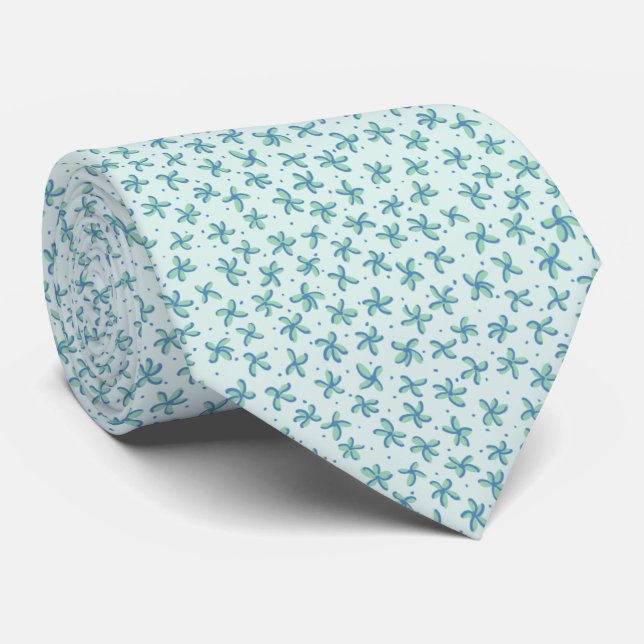Mint Mini Floral Print Tie (Rolled)