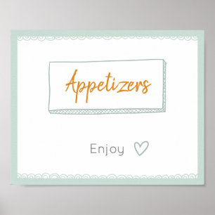Mint Minimalist Doodle Appetizers Party Sign