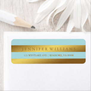 Mint Modern Faux Gold Foil Stripes Return Address Label