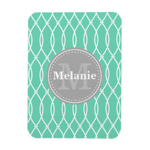 Mint Modern Lattice Pattern Grey Monogram Magnet