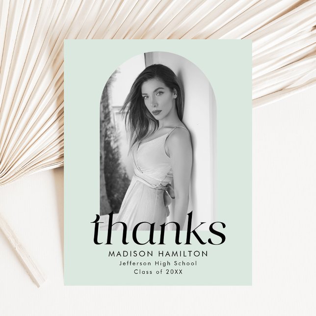 Mint Modern Minimalist Photo Graduation Thank You Postcard (Creator Uploaded)
