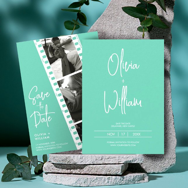 Mint modern photo booth strip save the date (Creator Uploaded)