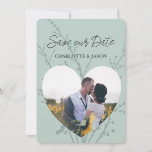 Mint Modern Photo Heart Frame Save The Date Invitation