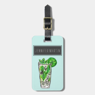 Mint Mojito in Summer Watercolor Cocktail Luggage Tag