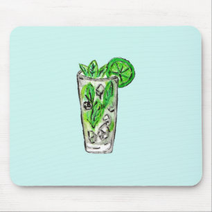 Mint Mojito in Summer Watercolor Cocktail Mouse Pad
