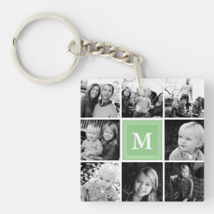 Mint Monogram Family Photo Collage Key Ring