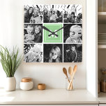 Mint Monogram Family Photo Collage Square Wall Clock<br><div class="desc">Monogram Family Photo Collage. Cute home decor for any room. Personalise this custom design with your own monogram initial or text.</div>