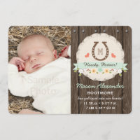 Mint Monogram Horseshoe Western Birth Announcement