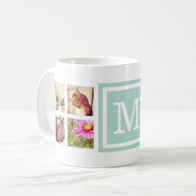 Mint Monogram Instagram Photo Collage Mug (Front Left)