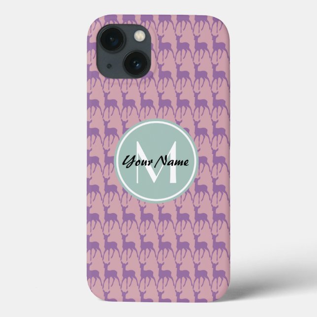 Mint Monogram Lilac and Pink Deer Personalised N1 Case-Mate iPhone Case (Back)
