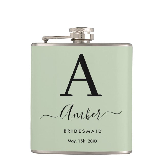 Mint Monogram Personalised Bridesmaid Hip Flask (Front)