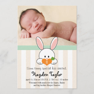 MINT MONOGRAMMED BUNNY BIRTH ANNOUNCEMENT