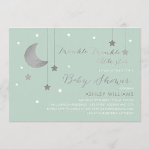 Mint Moon and Stars Baby Shower Invitation