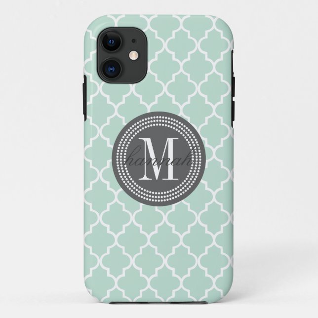 Mint Moroccan Tiles Lattice Personalised Case-Mate iPhone Case (Back)