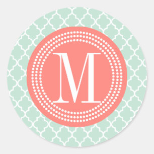 Mint Moroccan Tiles Lattice Personalised Classic Round Sticker