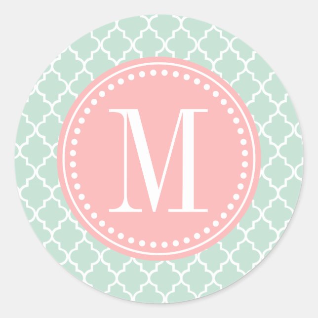 Mint Moroccan Tiles Lattice Personalised Classic Round Sticker (Front)