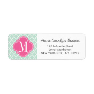 Mint Moroccan Tiles Lattice Personalised Return Address Label
