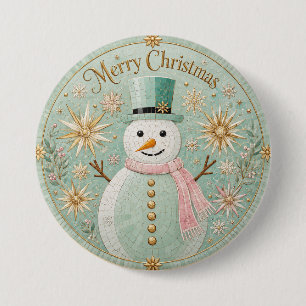 Mint Mosaic Snowman Christmas Cheer 7.5 Cm Round Badge
