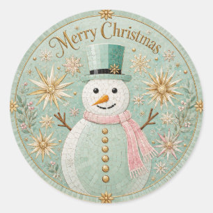 Mint Mosaic Snowman Christmas Cheer Classic Round Sticker