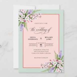 Mint Muted Lavender Wildflower Wedding Invitation